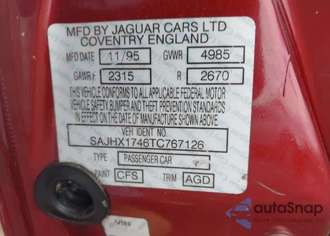 1996 Jaguar Xj6 z USA, uszkodzony, nr VIN SAJHX1746TC767126